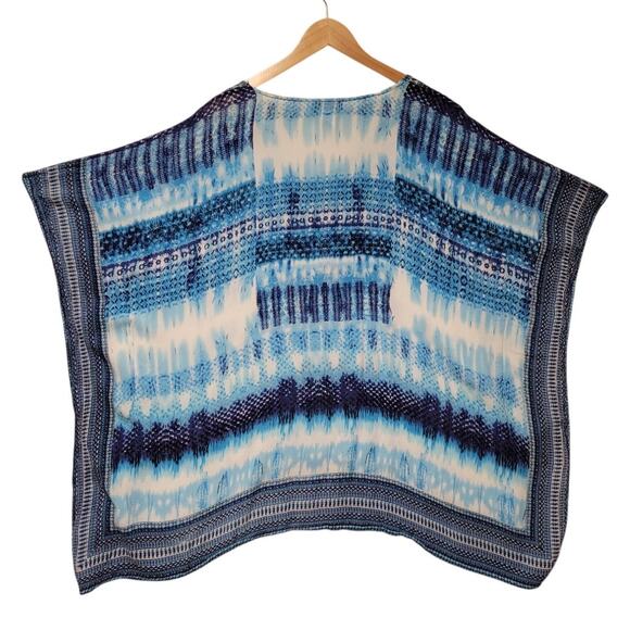 Blue Boho Swim Cover Up Beachy Vacation Summer Resort Wear Cruise One Size - Picture 2 of 7